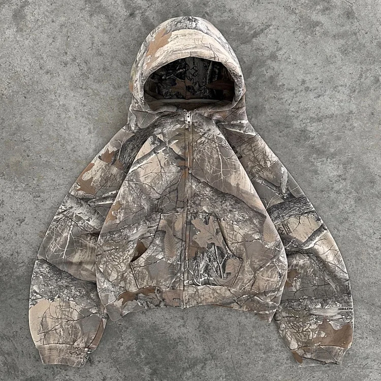 Fashion Camouflage Print Long Sleeve Zipper Hoodies