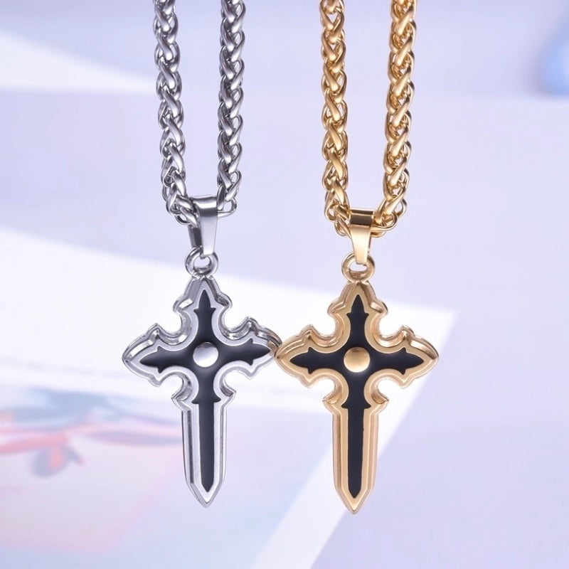 304 Stainless Steel 18K Gold Plated Basic Modern Style Classic Style Enamel Plating Cross Pendant Necklace