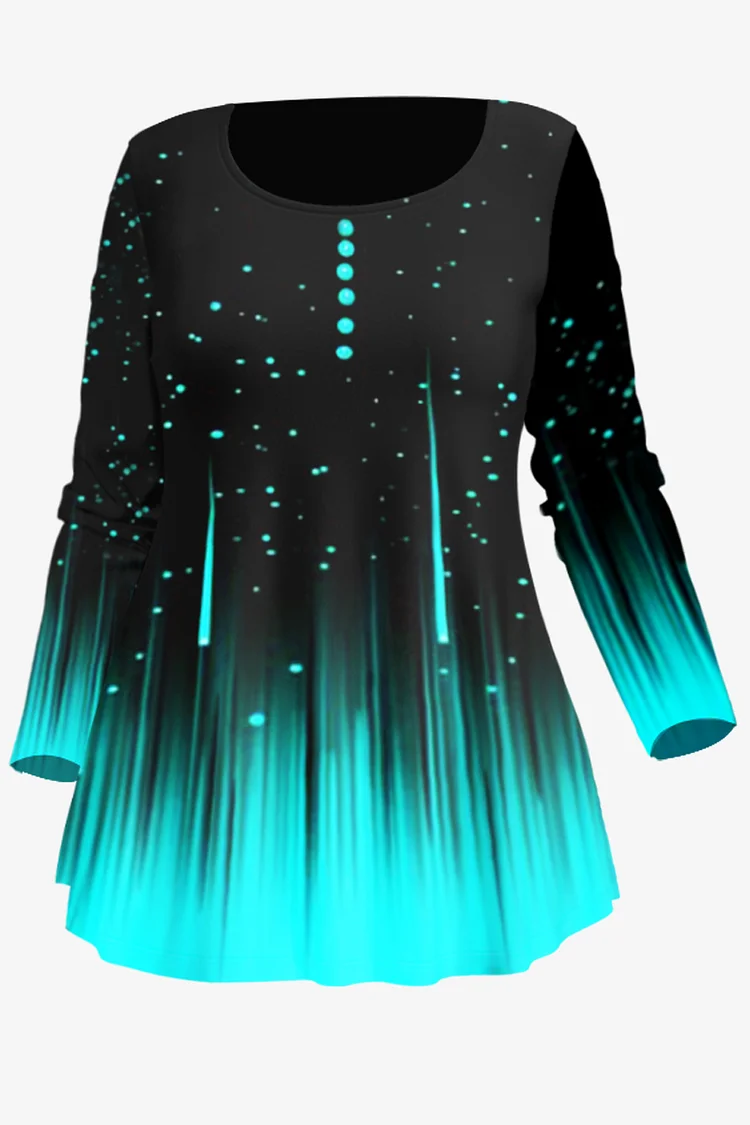 Flycurvy Plus Size Casual Black Ombre Button Print Long Sleeve T-Shirt  Flycurvy [product_label]