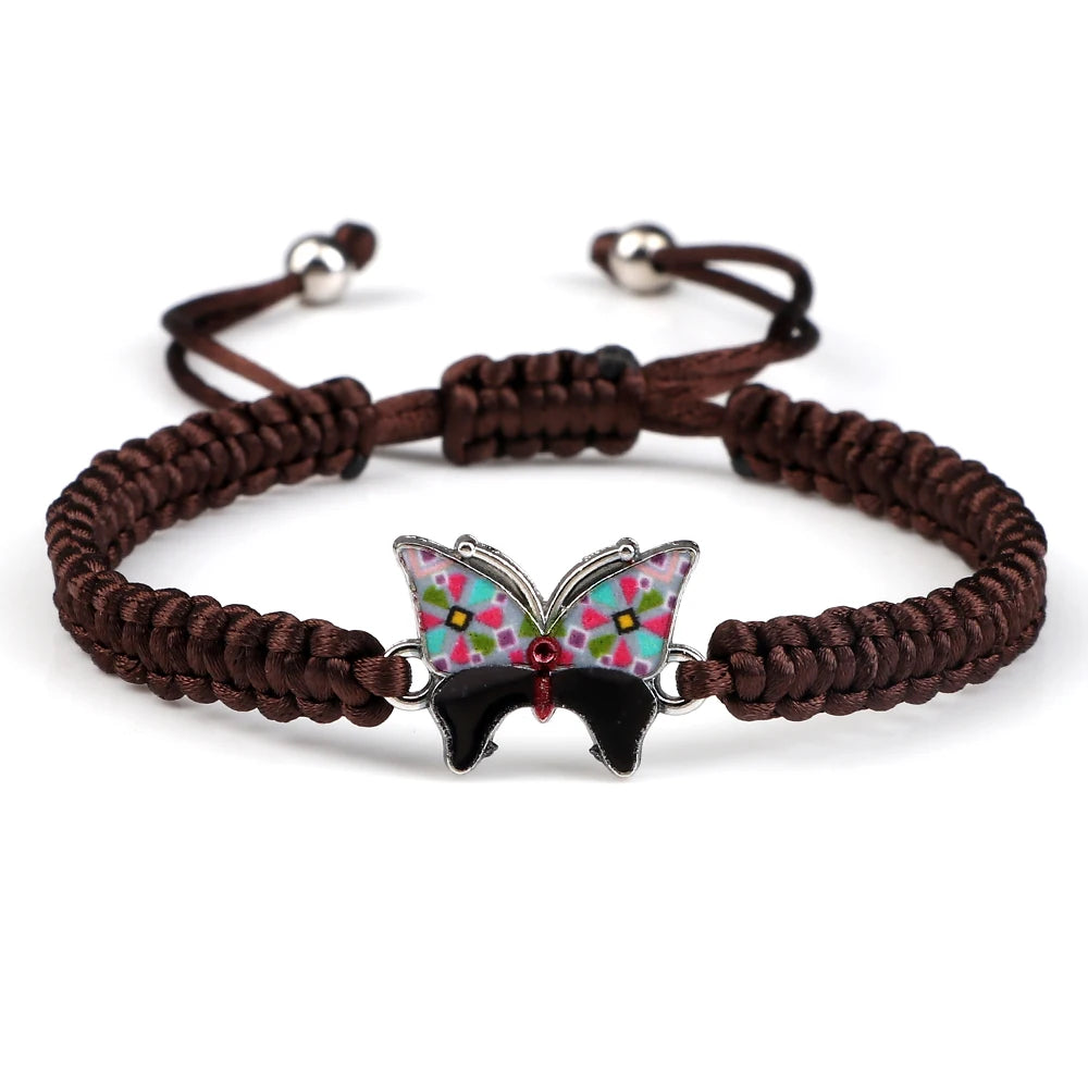 Hot Gray Butterfly Fashion Bracelet Classic Black White Braided Rope Chain Handmade Bracelets for Women Men Adjustable Jewelry LANFUBEISI