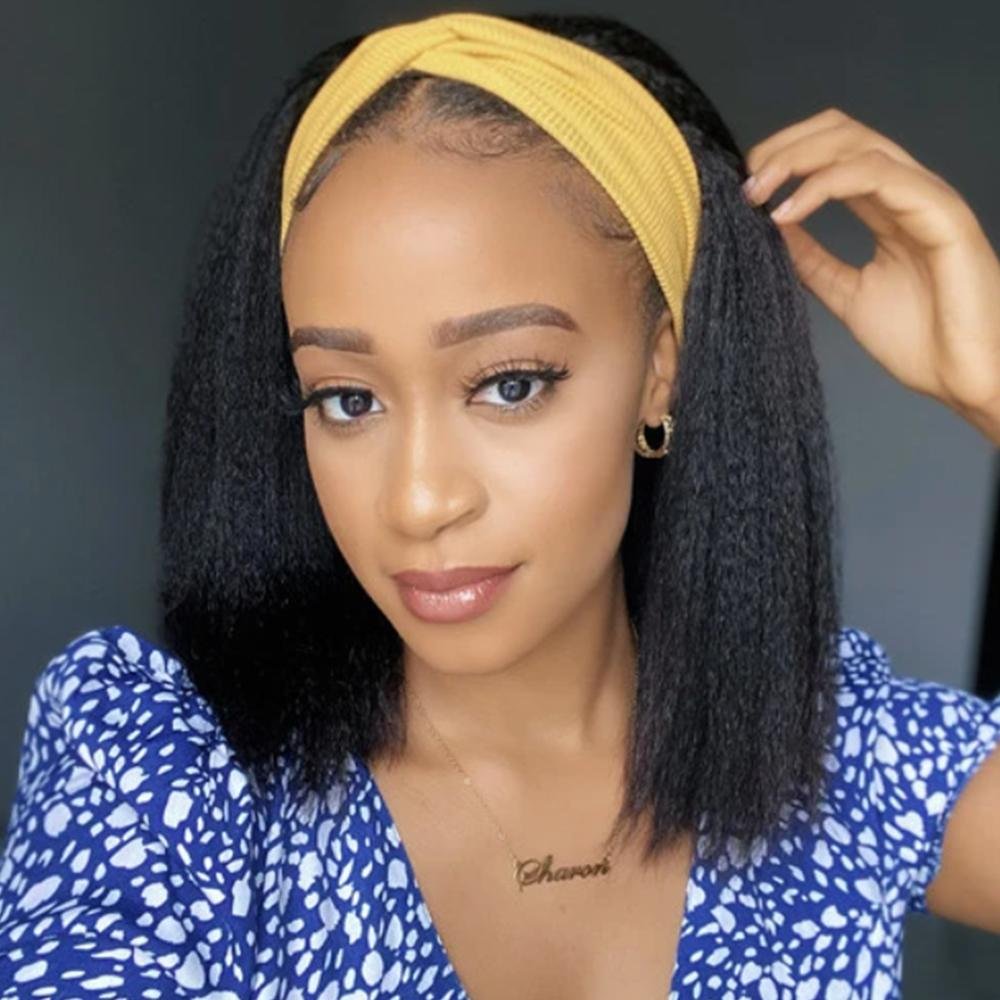 🔥Hot| Grab-N-Go 12 Inches Headband Wigs Yaki Straight 100% Human Hair Wigs US Mall Lifes