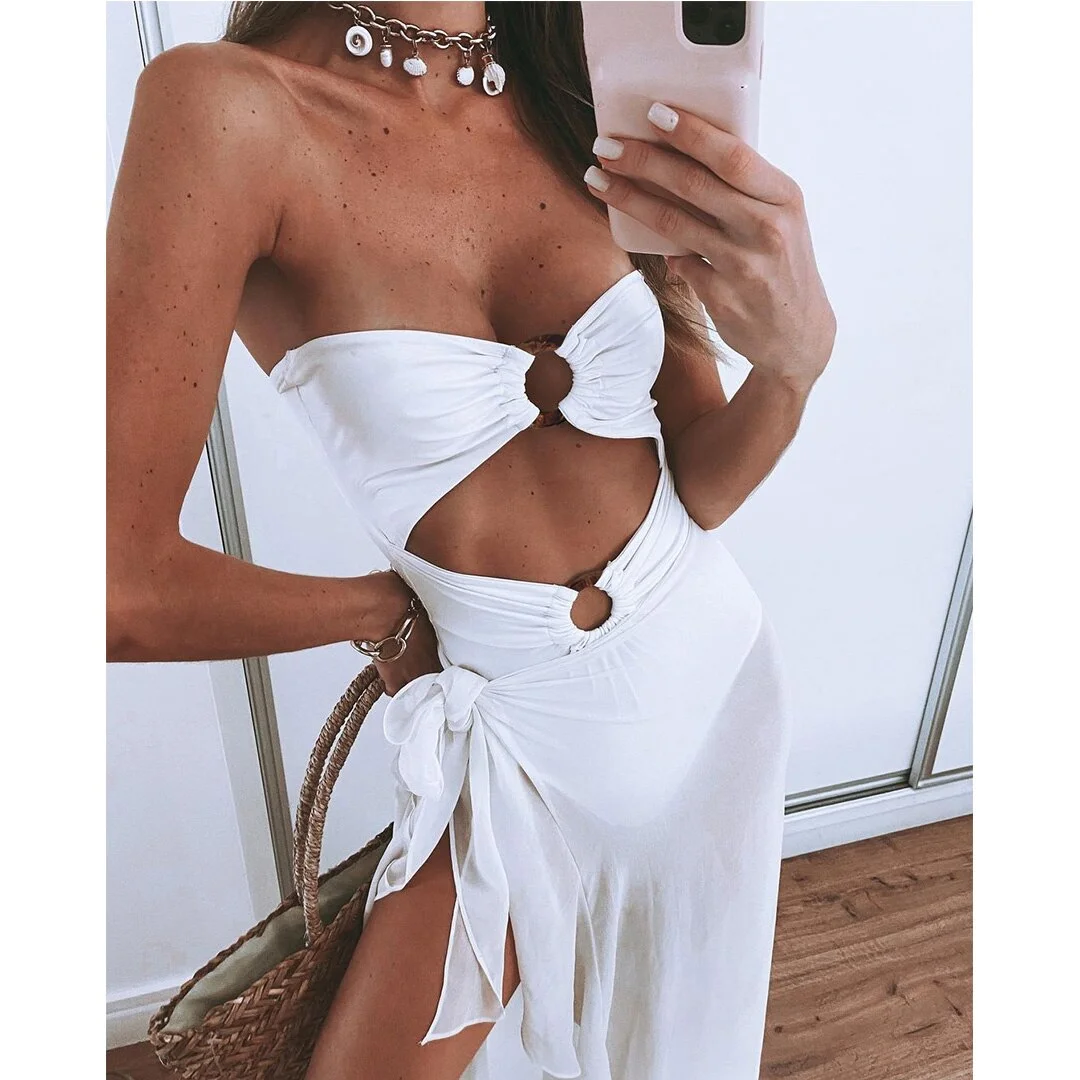 2021 New White Swimwear Cover Up Women One Piece Swimsuit Girl Beach Bathing Suit  Monokini Swim Biquini