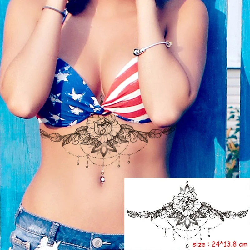 Temporary Tattoo Sticker Plant Leaf Flower Like Butterfly Sexy Chest Back Fake Tatoo Waterproof Flash Tatto Art for Woman Girl