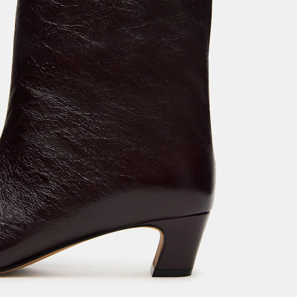 Fashion Maroon Closed Pointed Toe Mid Calf Pull On Boots for Women