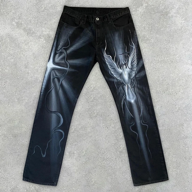 Dove Graffiti Casual Street Denim Pants
