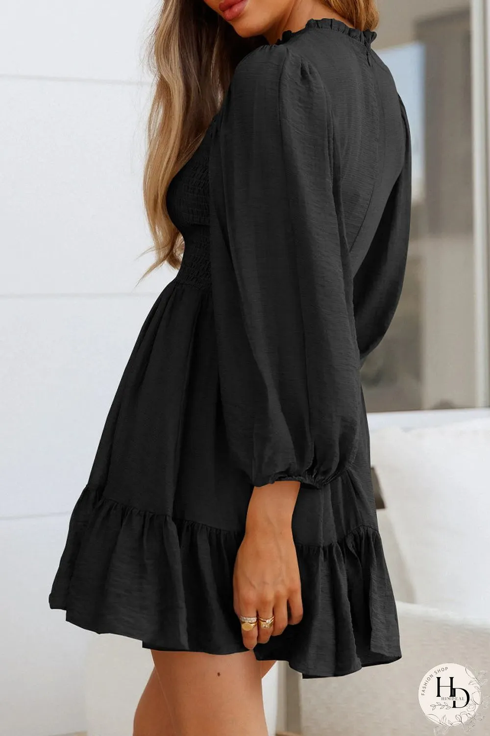 Fashion Solid Flounce O Neck Long Sleeve Dresses(11 Colors)