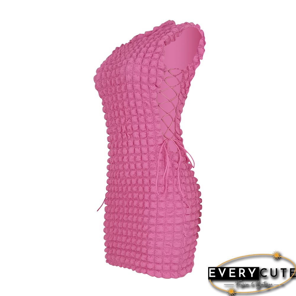 Pink Side Lace-up Sleeveless Bodycon Dress