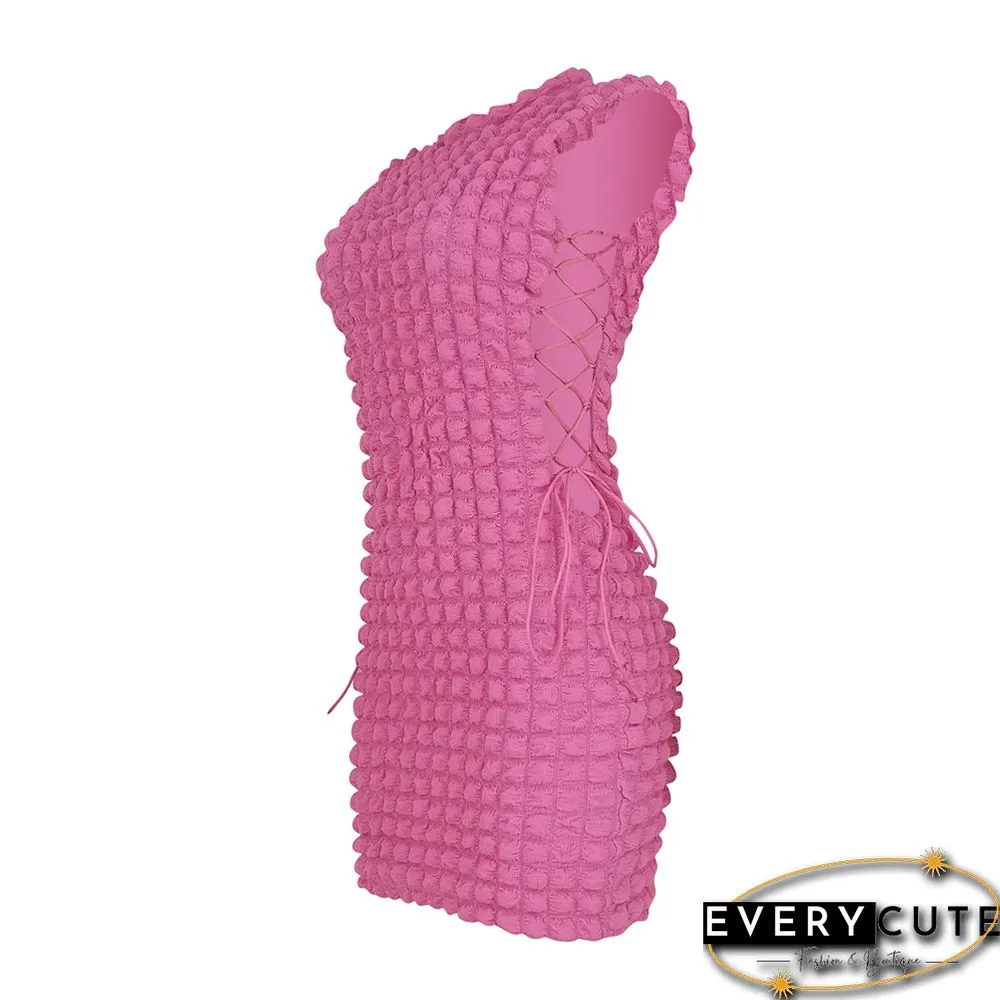 Pink Side Lace-up Sleeveless Bodycon Dress