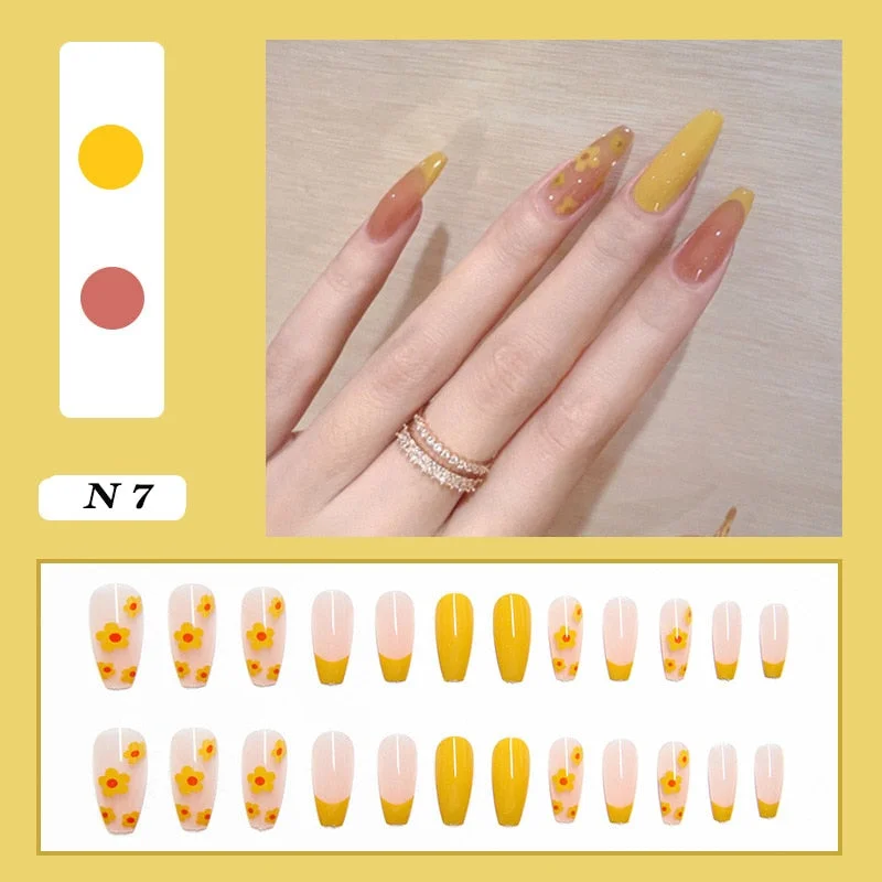24pcs false nails matte Green Nails Patch with glue Removable Long Paragraph Fashion Manicure press on Nail tips free shipping-Nail Inspo