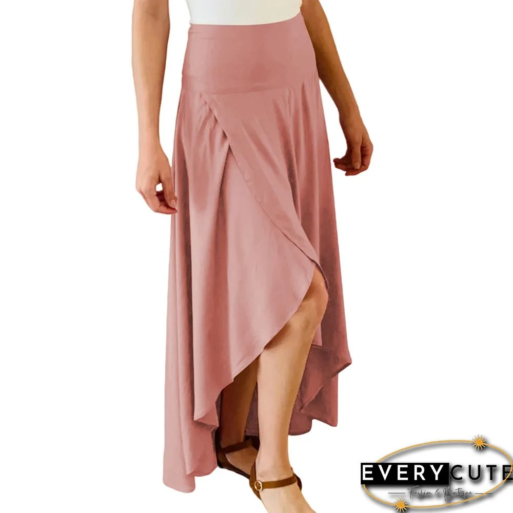 Pink High Low Ruffled Hem Irregular Skirt