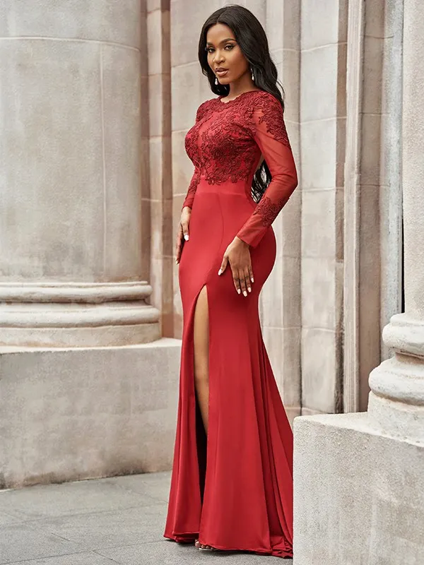 lace red dress with sleeves Dahlia Satin and Mini Make it your go Red Long Sleeve Sheer Lace