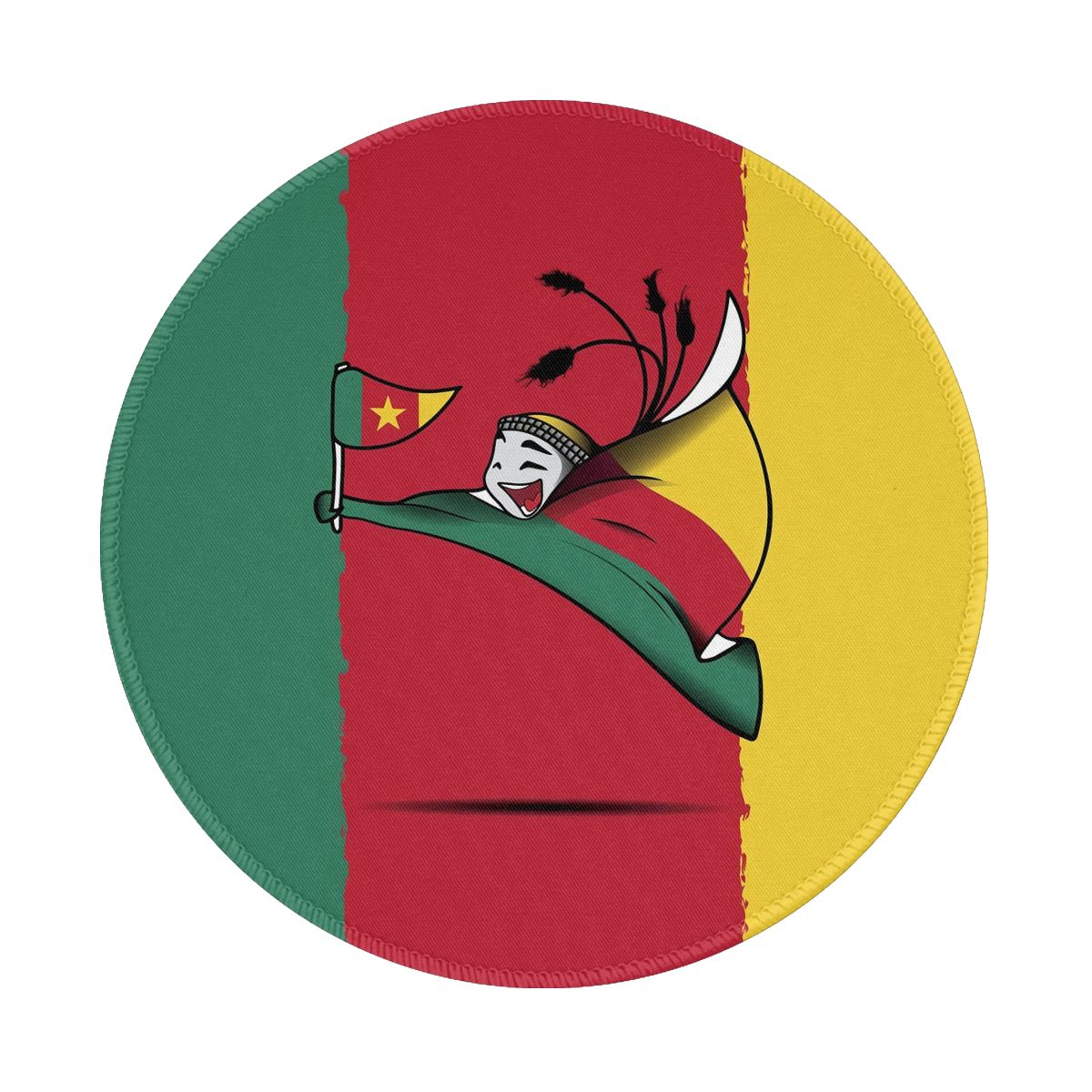Cameroon World Cup 2022 Mascot Waterproof Round Mouse Pad for Wireless Mouse