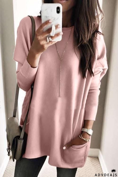 Pockets Long Sleeve Loose T Shirt