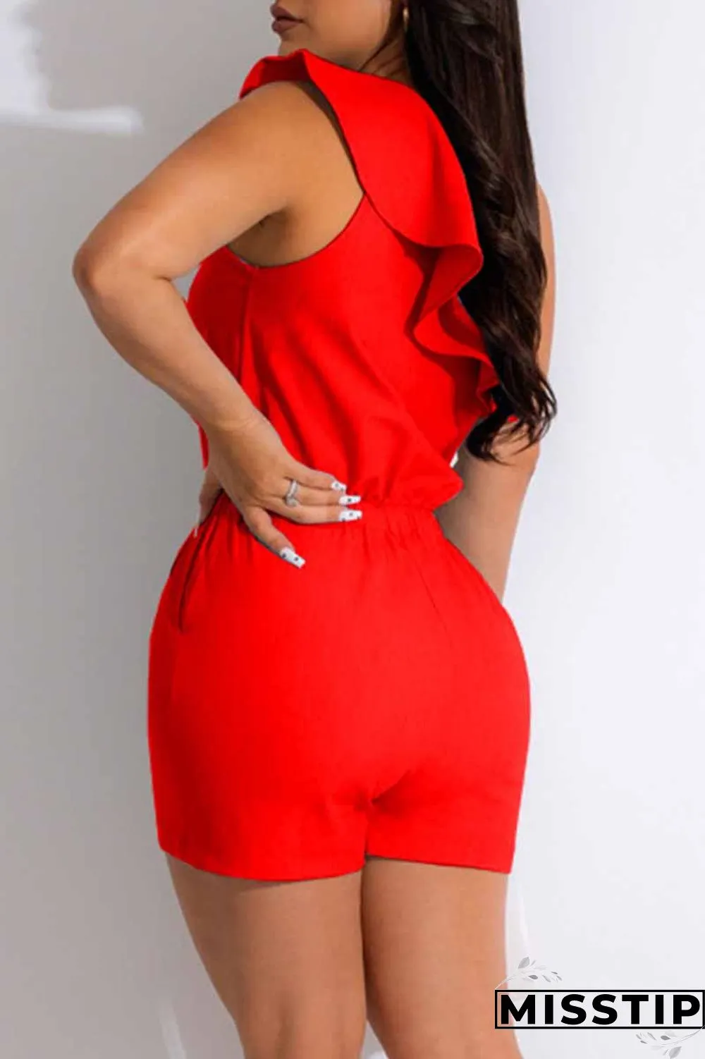 Pink Street Print Flounce Letter One Shoulder Sleeveless Two Pieces