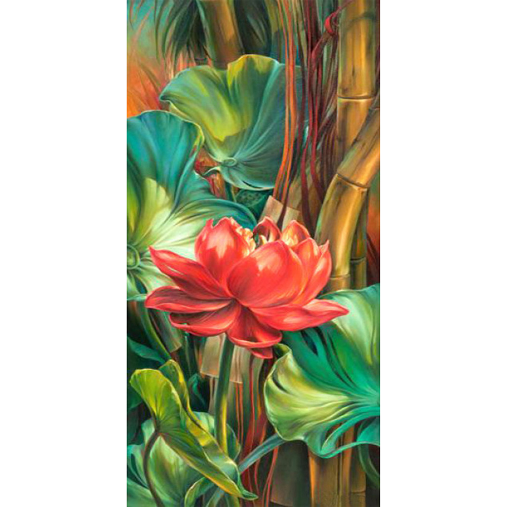 

45*85CM-Round Drill Diamond Painting-Red Lotus, 501 Original