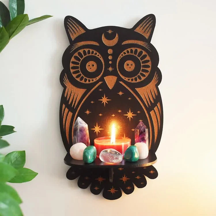 Celestial Owl Altar Crystal Shelf
