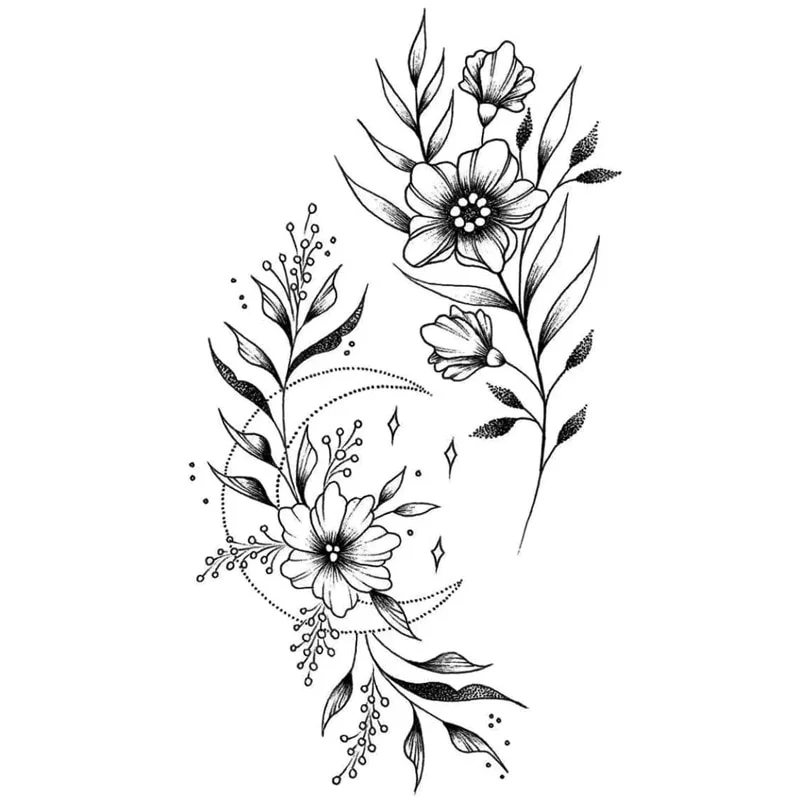 Sdrawing Waterproof Temporary Flower Tattoos Women Beauty Rose Butterfly Flash Feather 3D Fake Tattoo Arm Waist Hand Sticker Men