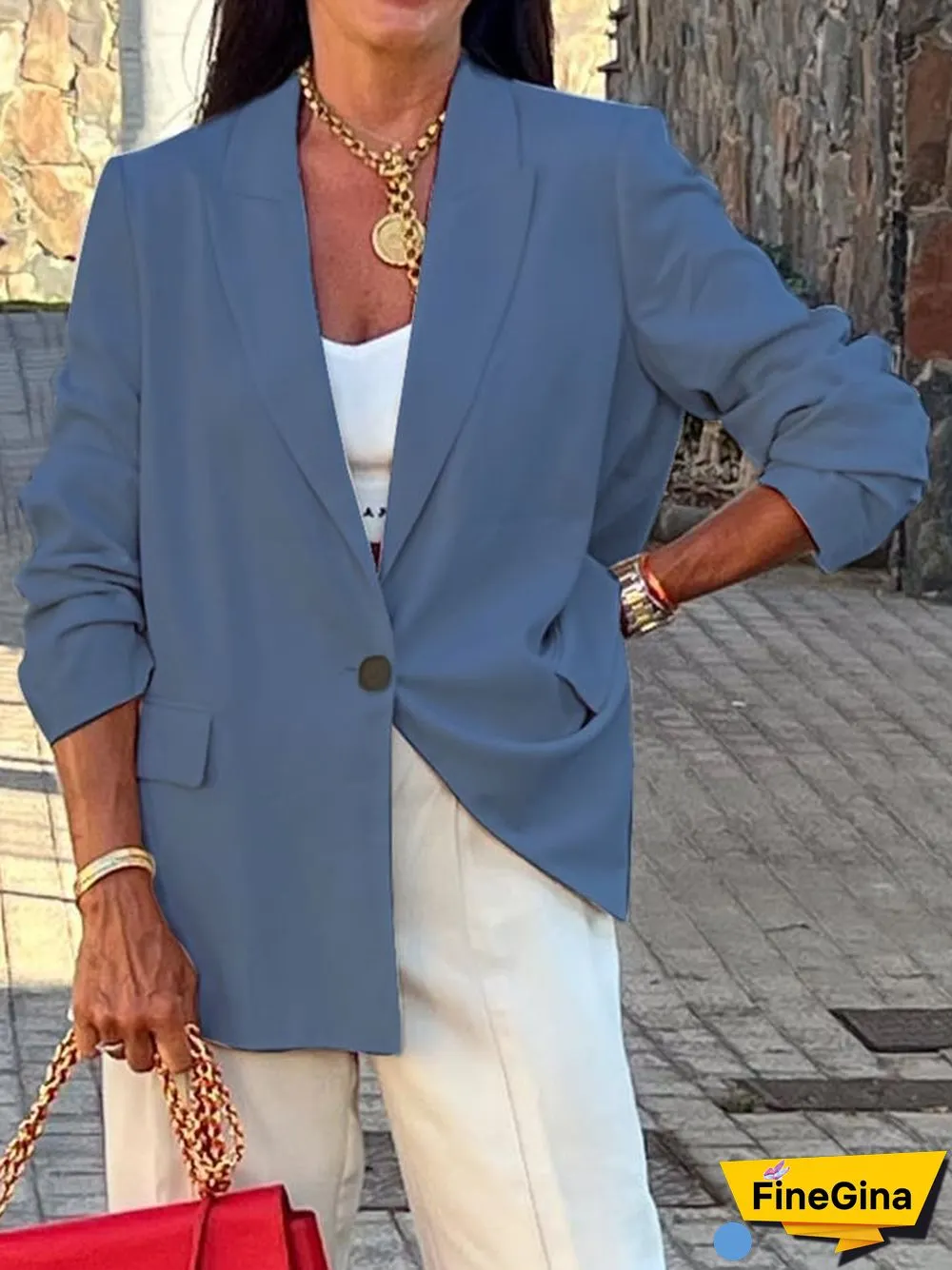 Fashionable Commuter All-Match Solid Color Long-Sleeved Suit Jacket