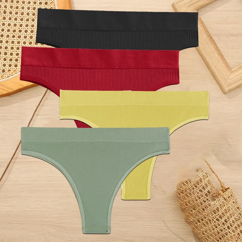 FINETOO 4PCS/Set Women Seamless Pantys Girls Thongs High Waisted Soft Woman Briefs 10 Solid Colors S-XL Sexy Underpant For Women