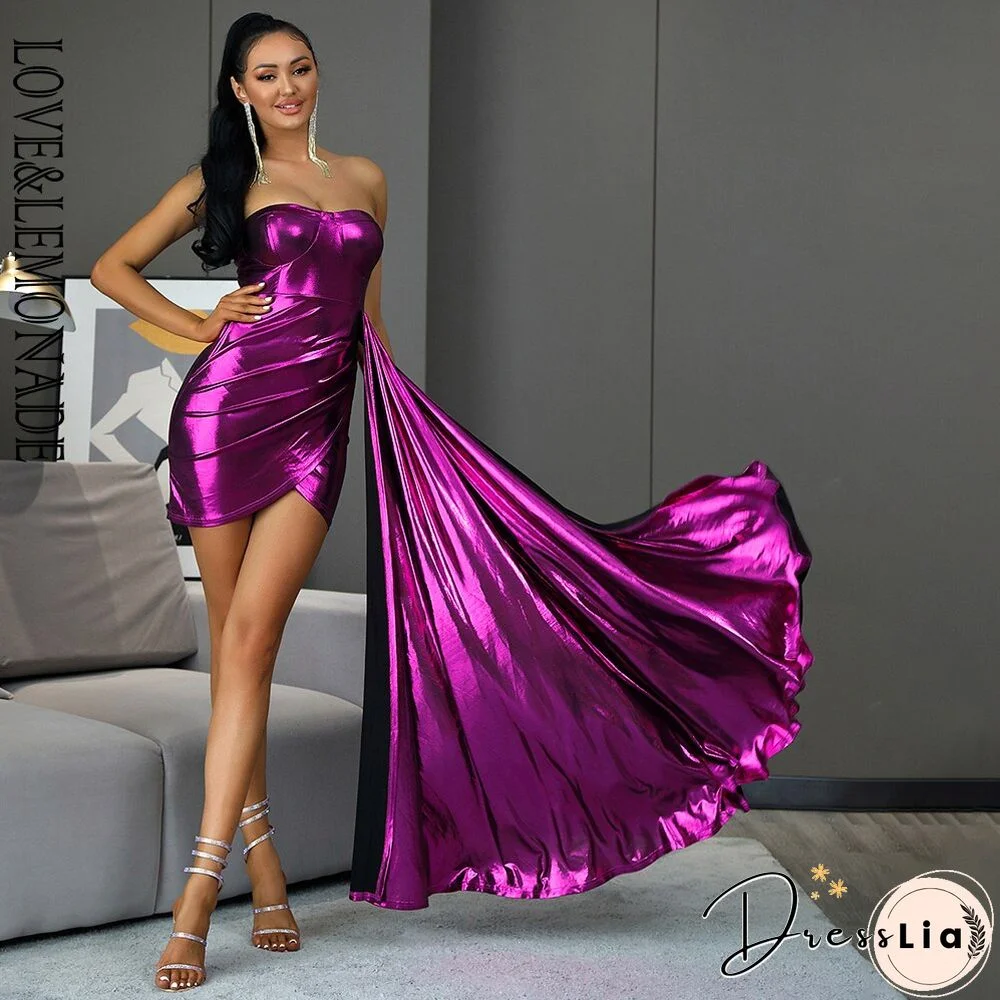 Sexy Purple Tube Top Large Streamer Elastic Reflective Material Fashion Show Mini Party Dress LM82940