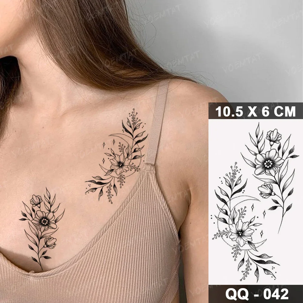 Sdrawing Plant Waterproof Temporary Tattoo Sticker Woman Girl Man Color Flower Flash Tatoo Ankle Body Art Transferable Fake Tatto