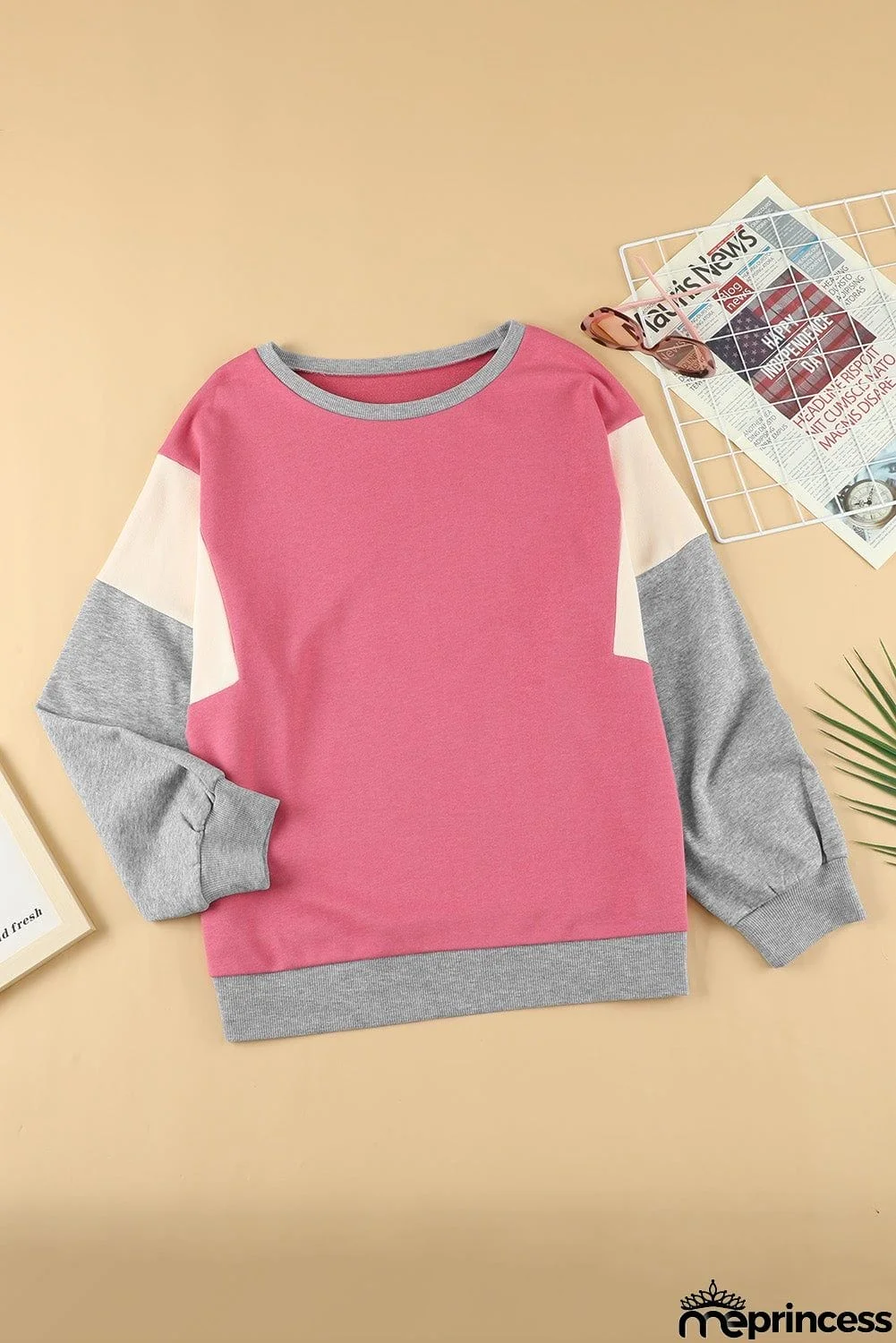 Women's Rose Colorblock Pullover Sweatshirt