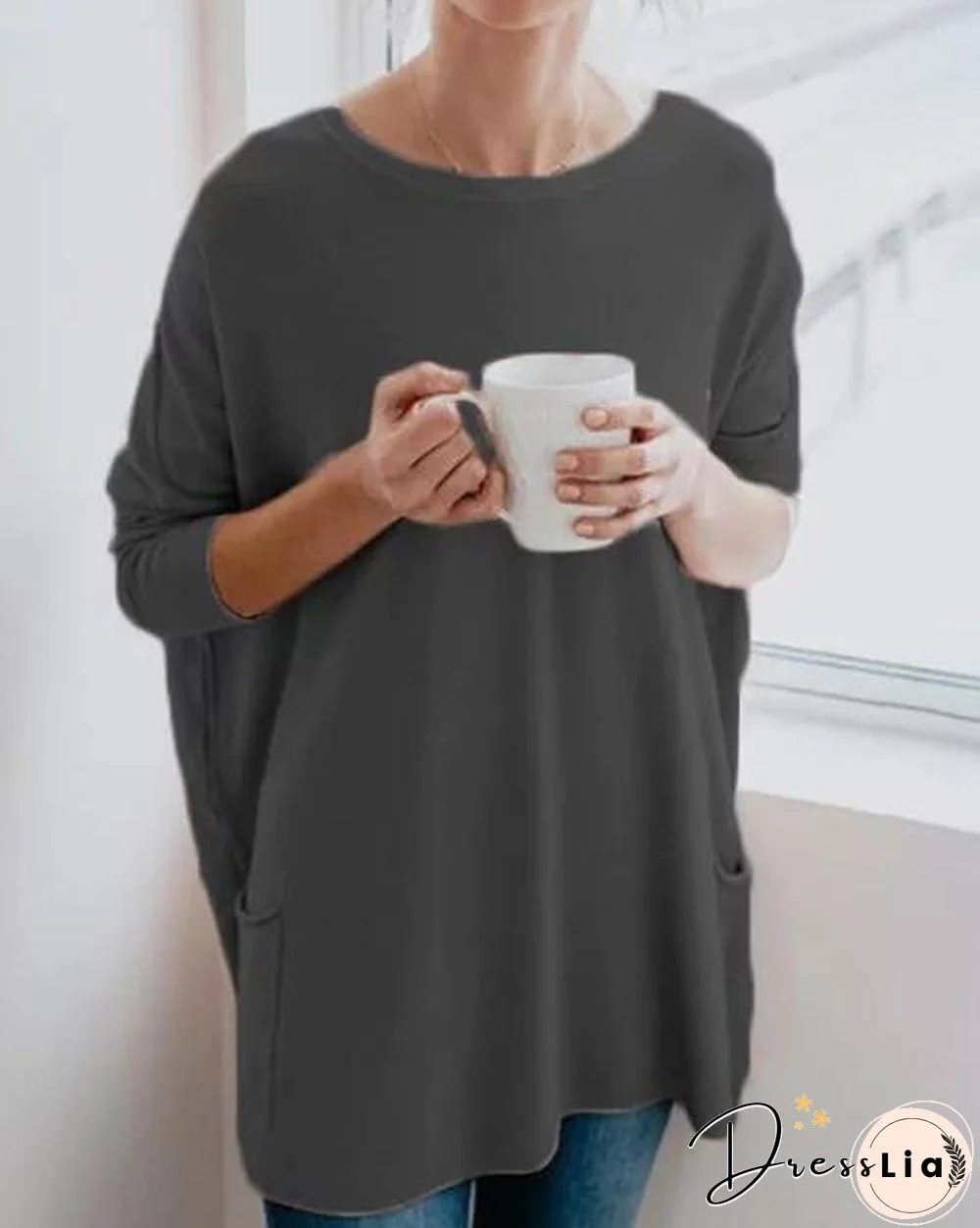 Crew Neck Loose Long Sleeve Fall Casual Shirts & Tops