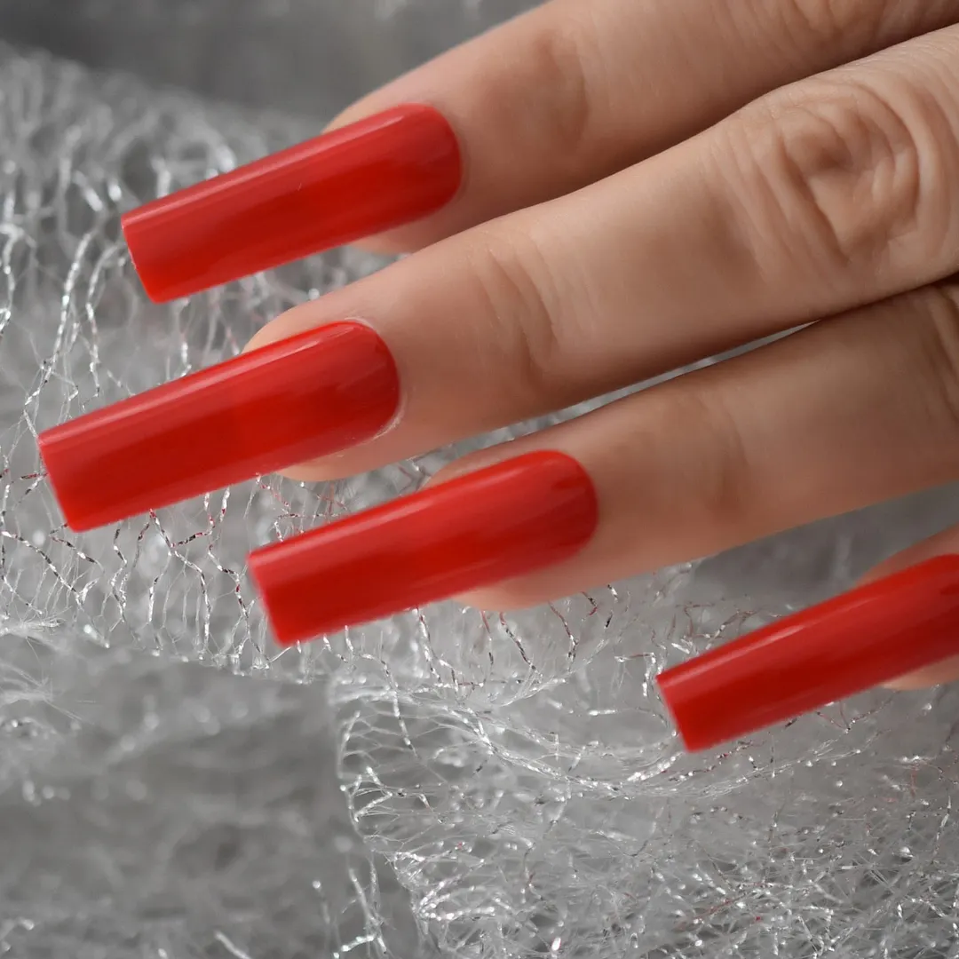 Glossy Pink Nude Fake Nails Extremely Long Square Acrylic Press On Nails Full Cover Gel Nail Art Tools-Nail Inspo