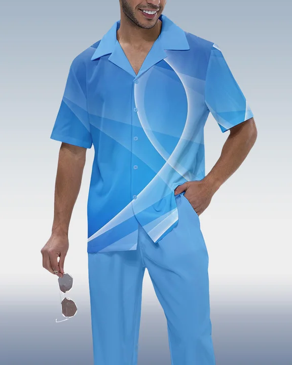 Suitmens Men's Gradient Short Sleeve Shirt Walking Set 327