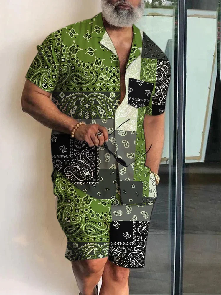 Men's Hawaiian Vintage Short Sleeve Two-Piece Suit