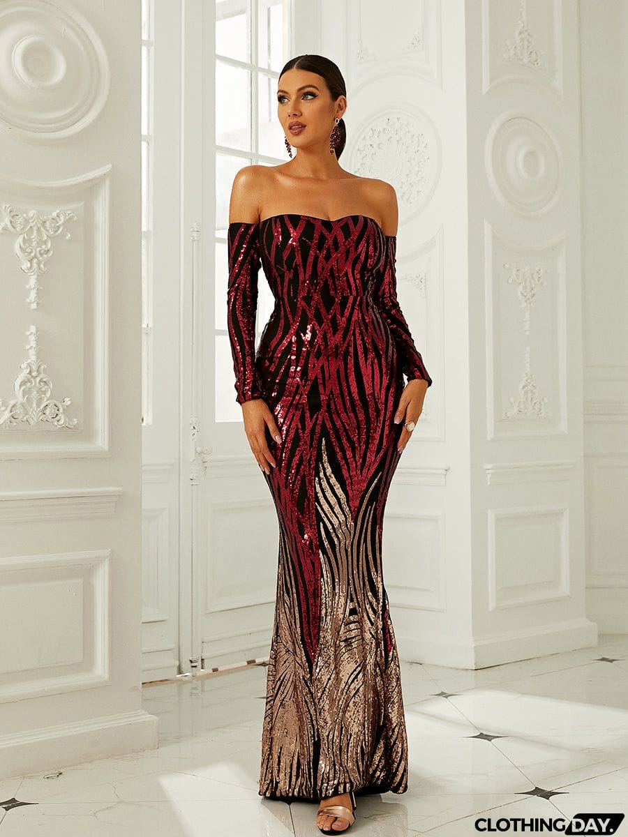 Off Shoulder Sequin Mermaid Prom Dress M0296