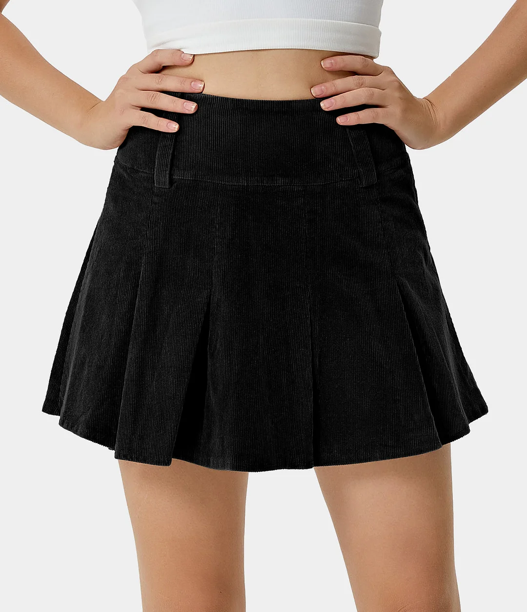 Everyday High Waisted 2-in-1 Corduroy A Line Pleated Skirt