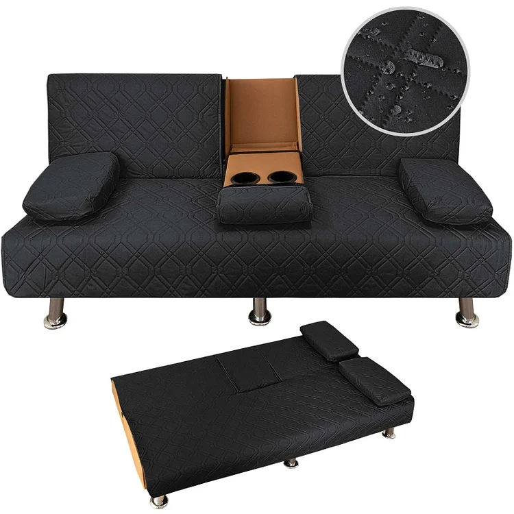 4-Piece Waterproof Futon Couch Covers Sofa Bed Cover Anti-Slip Furniture Protector with Removable Armrests Covers and Cup Holders Cover, Quilted Convertible Folding Slipcover