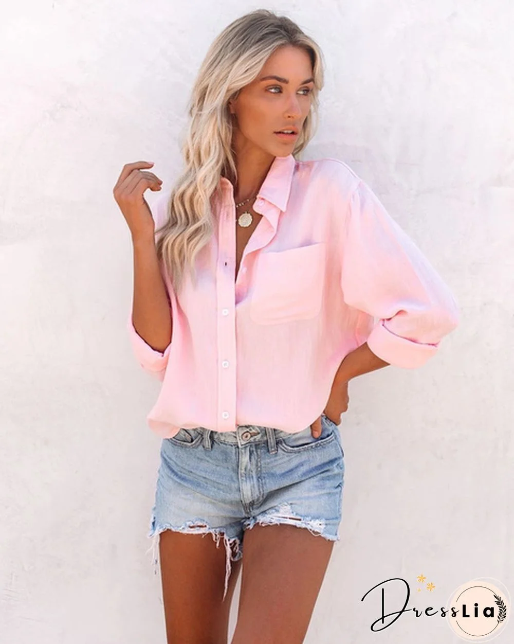 Women's Fashion Cotton Clothing Casual Long Sleeve Blouse with Pocket Pure Color Loose V-neck Tops Ladies Autumn and Winter Plus Size Clothes Buttoned Lapel Shirts XS-8XL