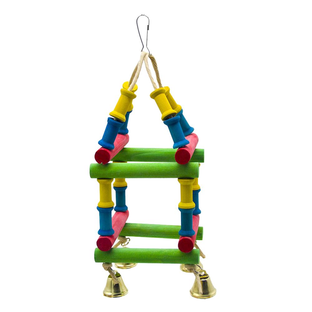 

Parrot Toy Wood Blocks Climbing Ladder Bird Bite Hanging Cage Toys w/Bell, 501 Original