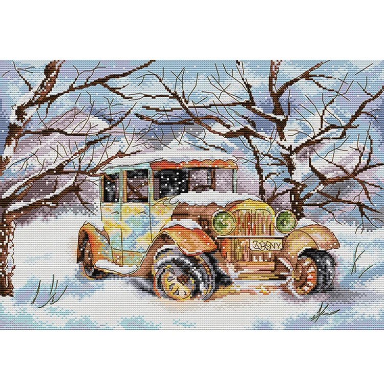 Joy Sunday Winter Classic Car 14CT Stamped/Counted Cross Stitch 44*34CM/17.32*13.39in