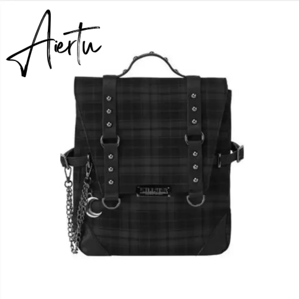 Gothic Punk Rock Plaid Backpack Korea Y2k Chain Aesthetic Niche Sac A Dos Mochilas School Backpack for Teenage Students Aiertu