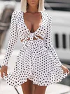 Polka Dot Plunging Long Sleeves Mini Dress