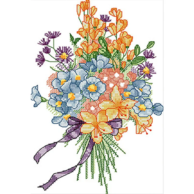 Joy Sunday Wildflower Bouquet 14CT Stamped Cross Stitch 18*28CM