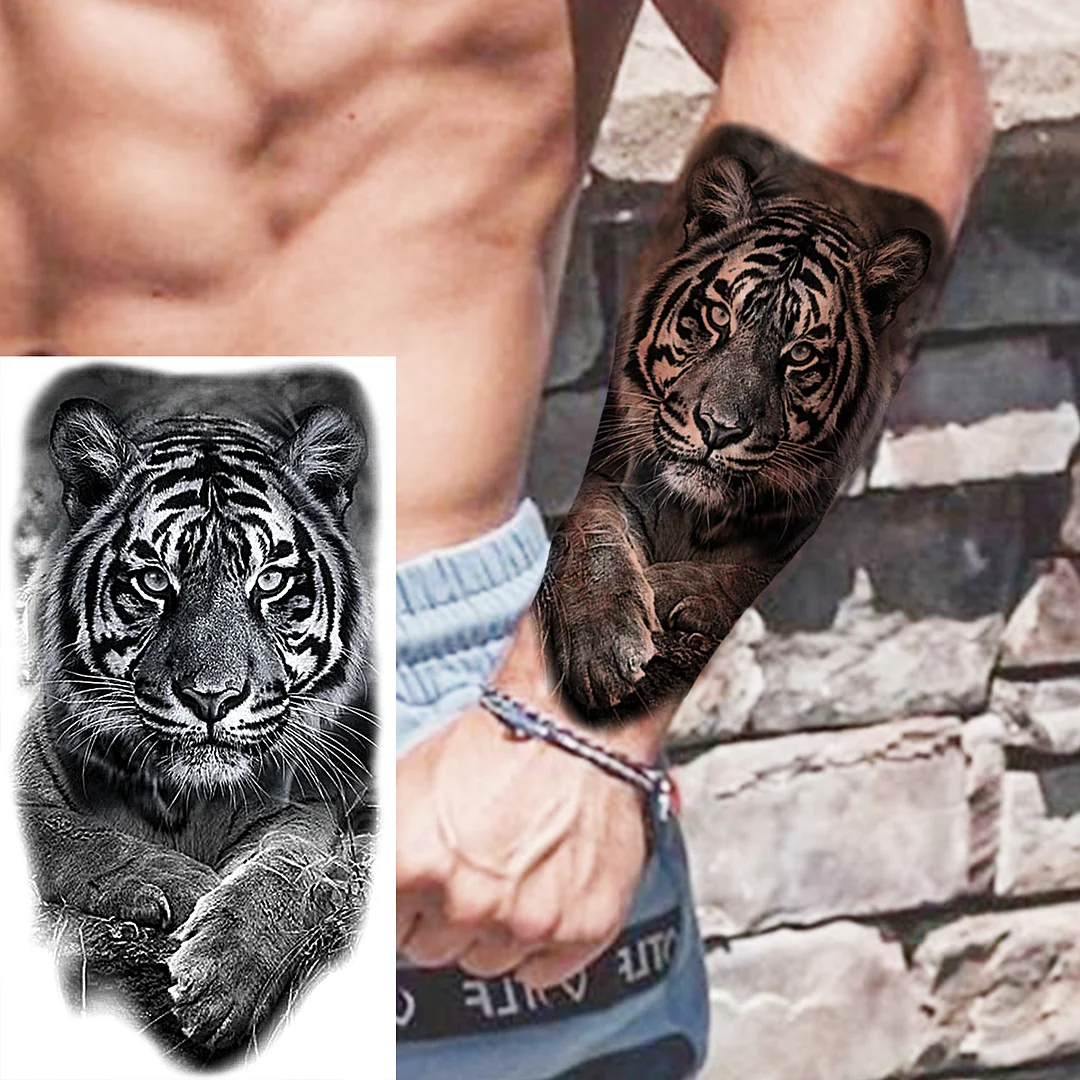 Sdrawing Skull Halloween Skeleton Temporary Tattoo For Men Adults Realistic Lion Tiger Wolf Scary Fake Tattoo Sticker Forearm Tatoo