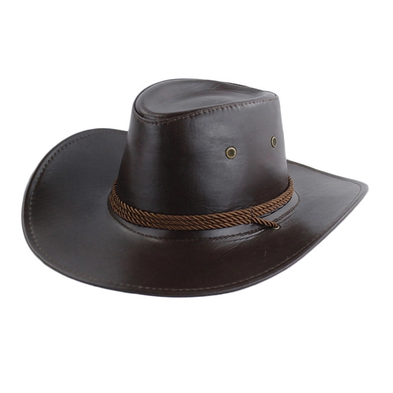 American Western Cowboy Hat Spring And Autumn Leather Men's Mountain Climbing Spanish Women's Sun Big Edge Sun Hat Sunscreen Travel