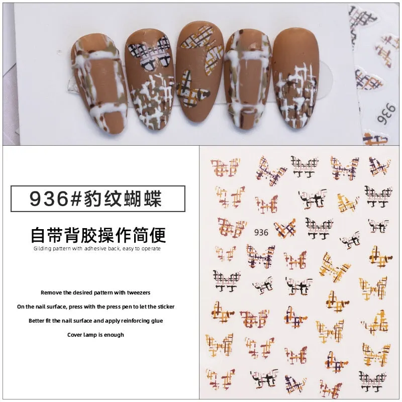 1PC 3D leopardo Nail Stickers Decals Butterfly Leopard Back Adhesive Sliders Wraps Colorful DIY Nail Art Extension Decoration-Nail Inspo