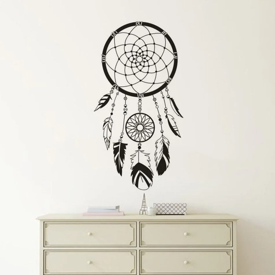 Home Bedroom Decoration Dream Catcher Pattern Vinyl Wall Art Sticker Boho Style Dreamcatcher With Feather Wall Decal Gift AZ485