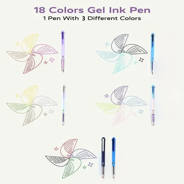 6 PCS Multicolor Pen, 4-in-1 18 Colors