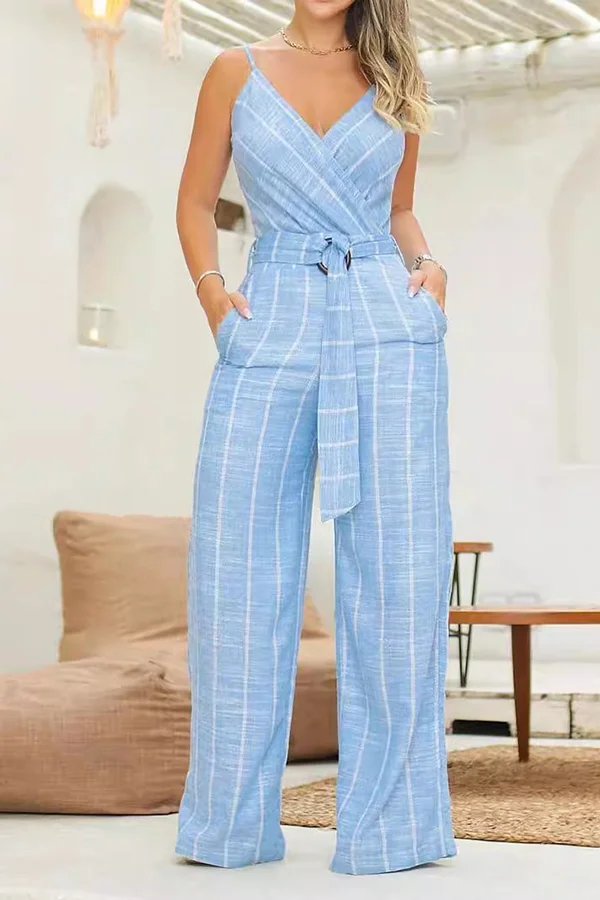 Striped Printed Strappy Jumpsuit