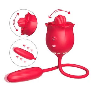 2-in-1 Rose Toy – Thrusting Dildo Vibrator with 9 Tongue-Licking & 9 Thrusting Modes