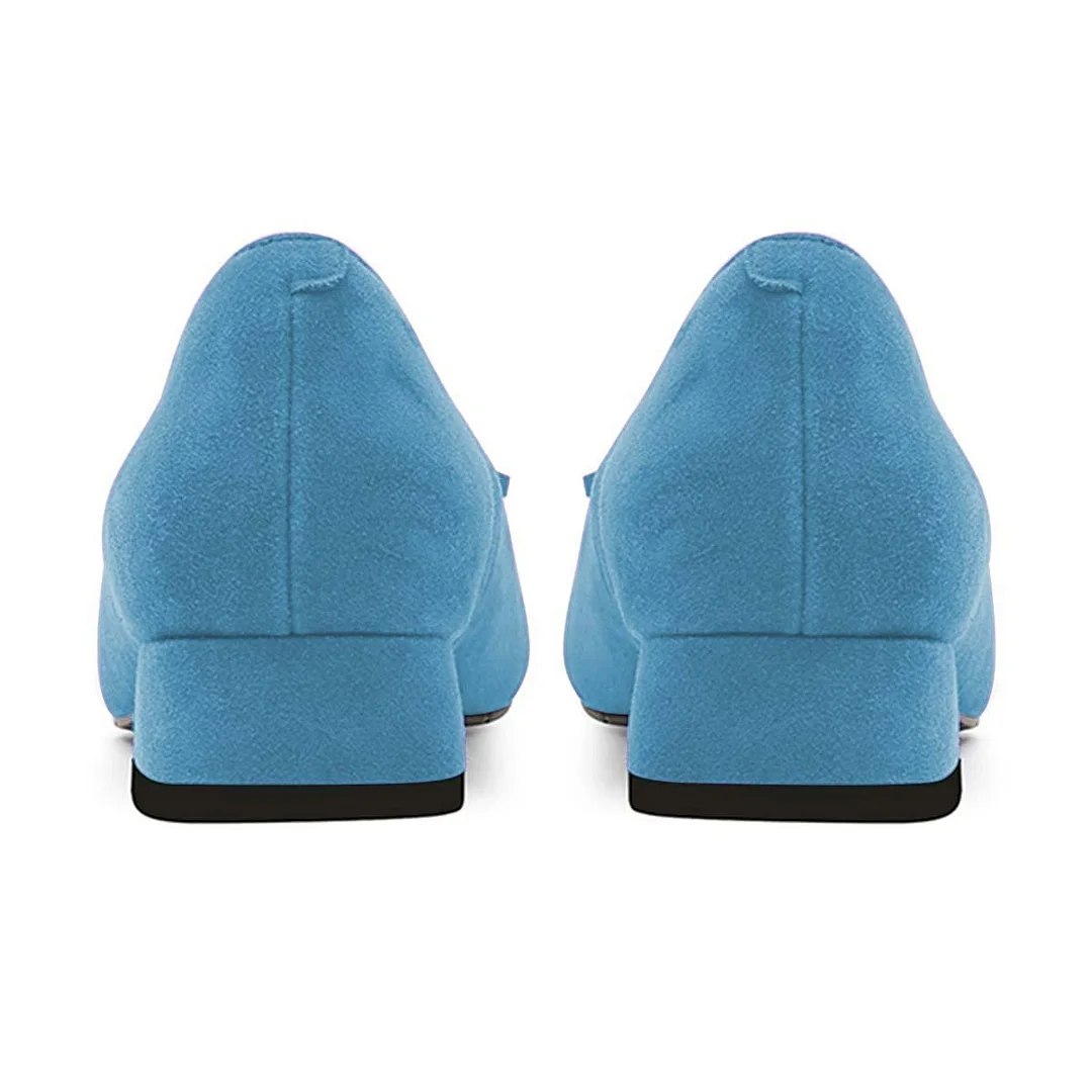 Blue Vegan Suede Block Heel Loafer Pumps Shoes with Tassels
