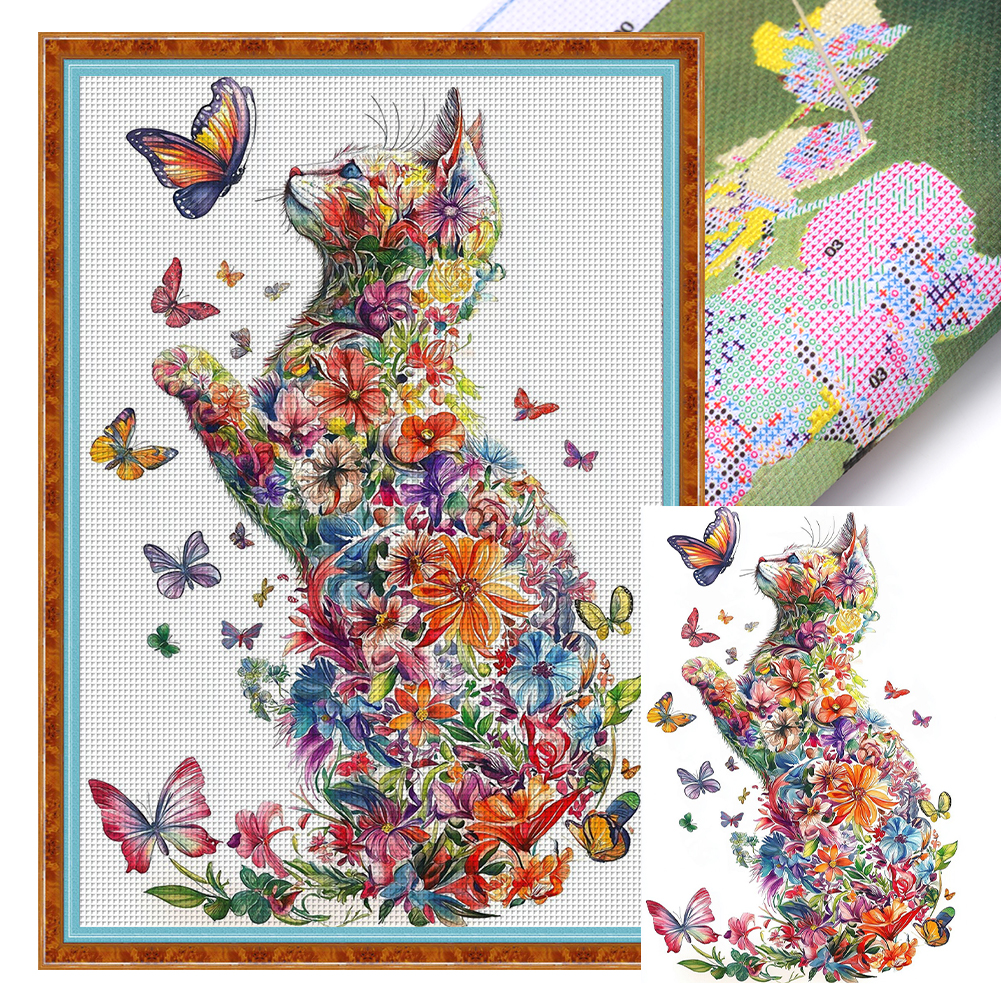 Flower Cat Full 11CT Pre-stamped Canvas(40*60cm) Cross Stitch