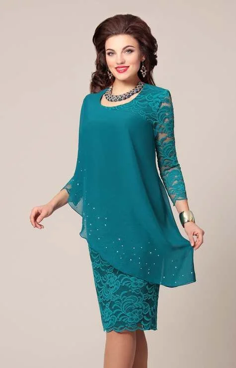 Brownm Size Solid Color Stitching Basic Model 3/4 Sleeve Fashion Slim Evening Party Dress