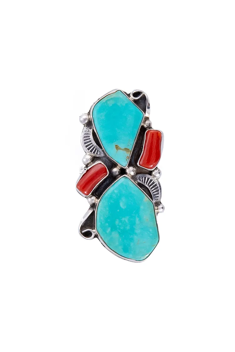 Ring, Turquoise & Coral, Hallmark, 656